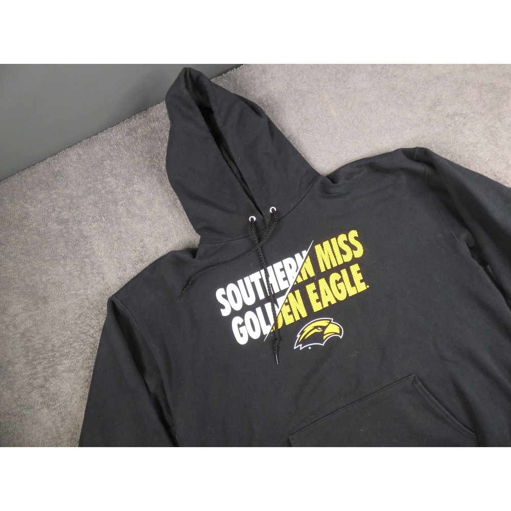 VTG Southern Miss Golden Eagle Hoodie Mens Black Pullover Sweatshirt XL